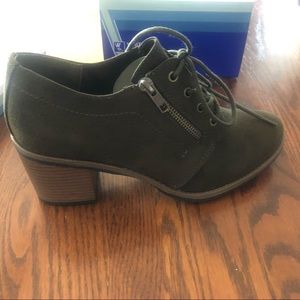 Olive green leather shoes